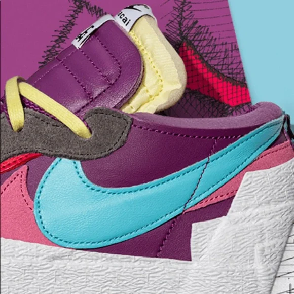 ๐ฅ๐ฅ๐ฅ Like New NIKE SACAI KAWS Blazer Low Purple Dusk Unisex Sneakers ๐ฅ๐ฅ๐ฅ - Picture 13 of 17